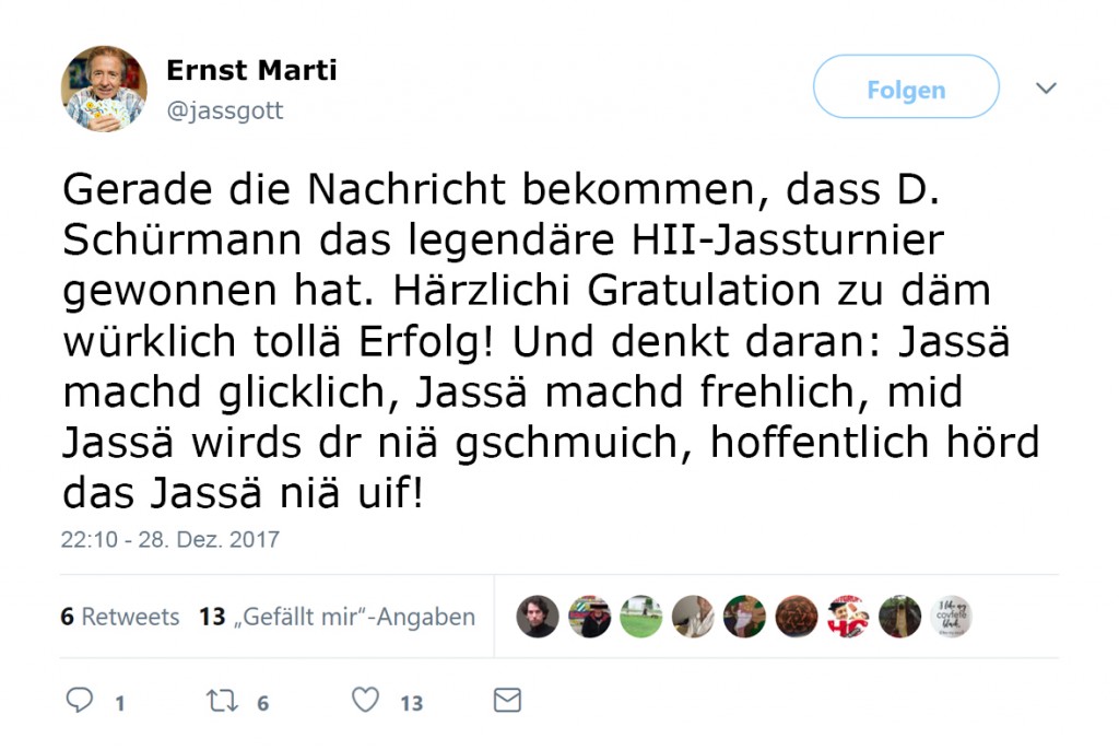 Tweet vom Ärnst Marti